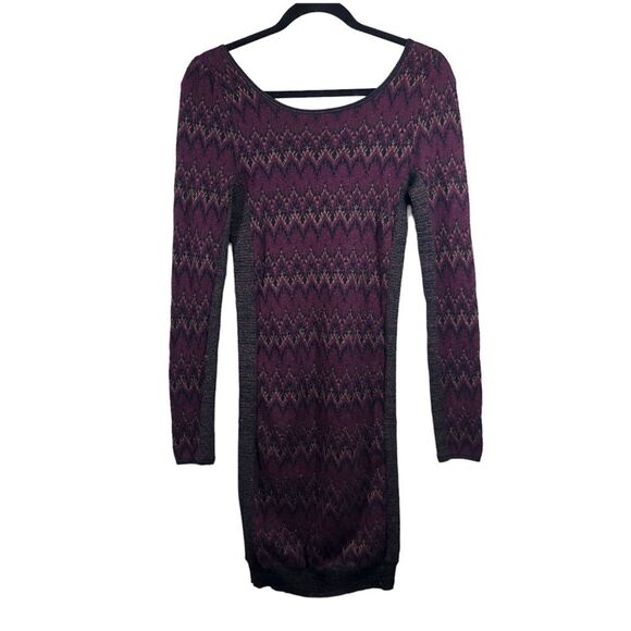 Free People Cozy Cabin Metallic Sweater Dress Zig Zag Kint Long Sleeve Medium - Picture 1 of 7